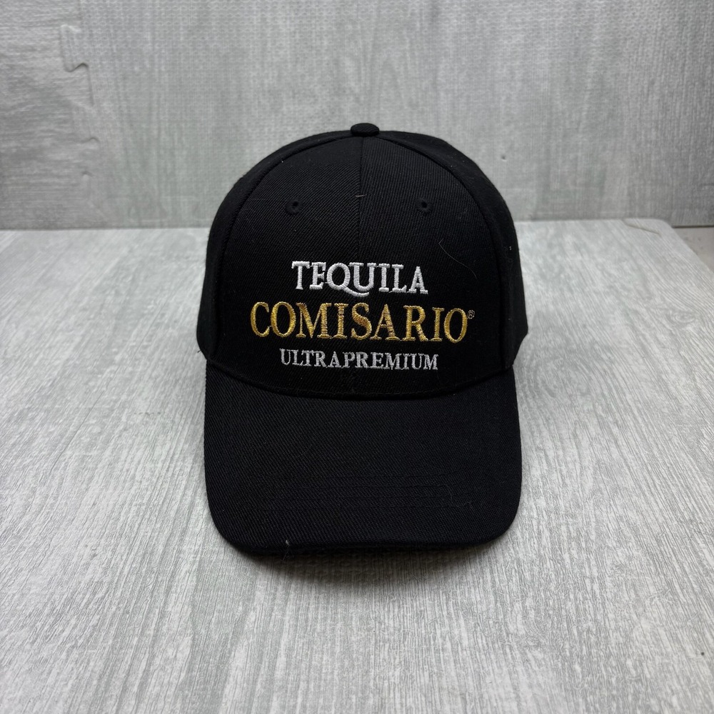 Vintage Tequila Comisario Hat Cap Strap Back Black Alcohol Drinking Embroidered
